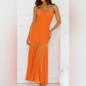 HELLO MOLLY | SERENE SWAY STRAPLESS MAXI DRESS ORANGE